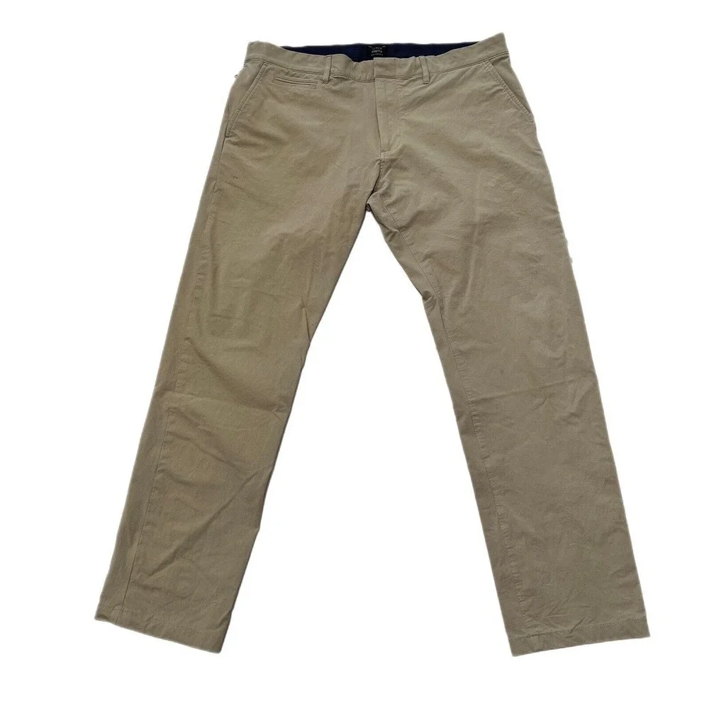 J.Crew Stretch Chino Pants Men's 36 X 32 Beige Flat Front Zip Pockets 484 Slim